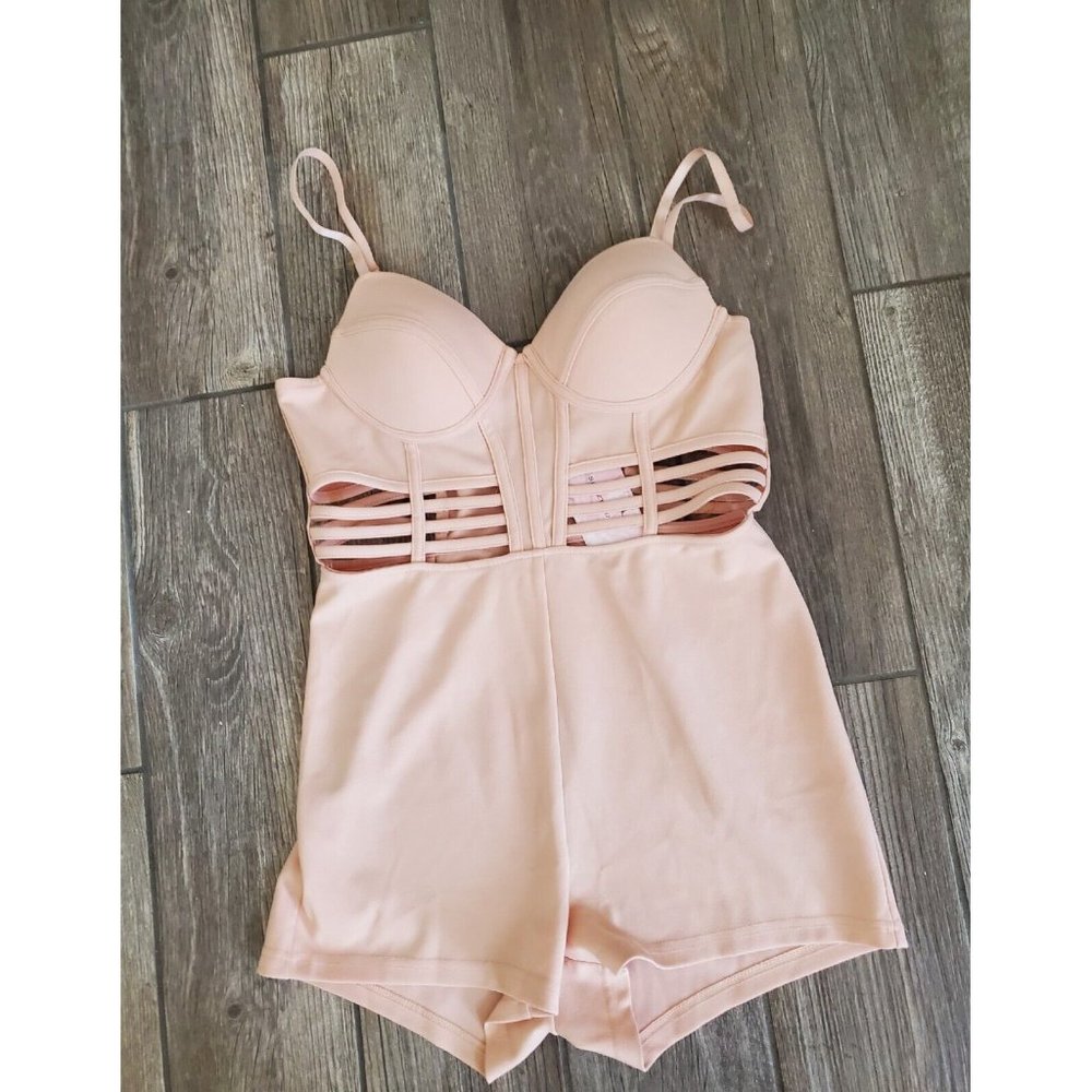 Nwt Entry Bustier Romper Shorts With Cutout Sides In Nude Pink Size Large